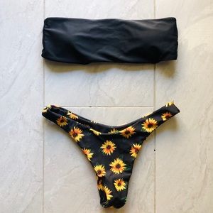 Swimsuit set- cheeky bottoms and black bandeau top